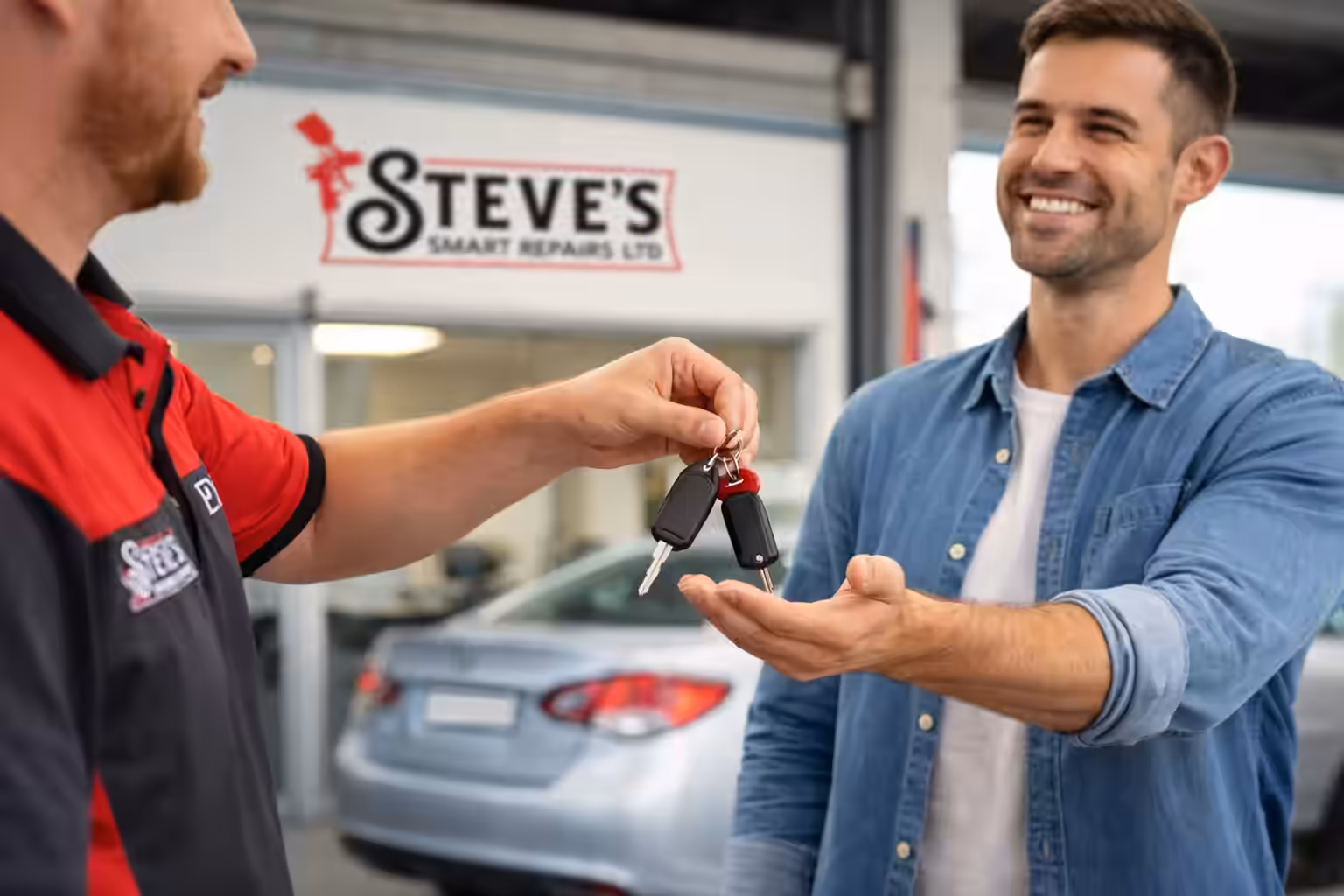 Customer collecting courtesy car at Steve’s Smart Repairs in Stoke-on-Trent